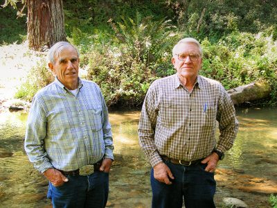 Bud and Lud standing together in a forest.