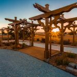 View of bocce ball court at sunset.