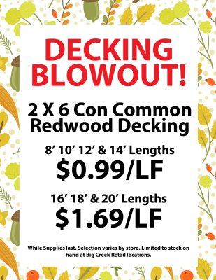 Redwood decking sale signage