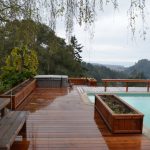 View of redwood deck around pool