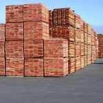 Stacks of redwood fence boards in the Big Creek Lumber yard.